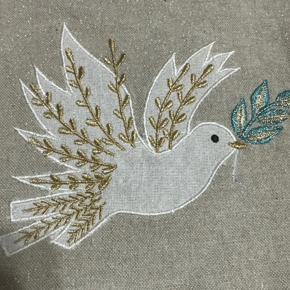 NWT S/4 Max Studio Napkins White Dove Olive Branch Embellished 20”x20” Gold NWT